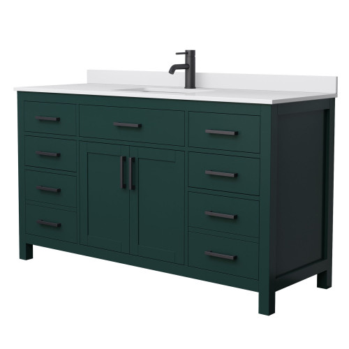 Wyndham WCG242460SGKWCUNSMXX Beckett 60 Inch Single Bathroom Vanity in Green, White Cultured Marble Countertop, Undermount Square Sink, Matte Black Trim