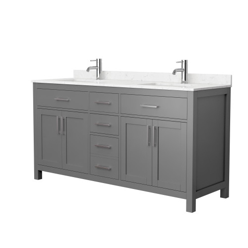 Wyndham WCG242466DKGCCUNSMXX Beckett 66 Inch Double Bathroom Vanity in Dark Gray, Carrara Cultured Marble Countertop, Undermount Square Sinks, No Mirror