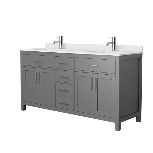 Wyndham WCG242466DKGWCUNSMXX Beckett 66 Inch Double Bathroom Vanity in Dark Gray, White Cultured Marble Countertop, Undermount Square Sinks, No Mirror