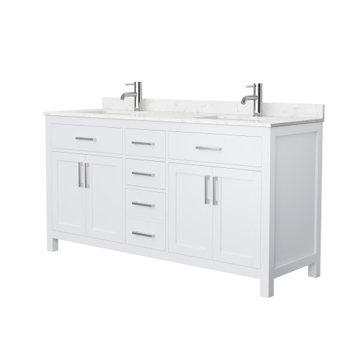 Wyndham WCG242466DWHCCUNSMXX Beckett 66 Inch Double Bathroom Vanity in White, Carrara Cultured Marble Countertop, Undermount Square Sinks, No Mirror