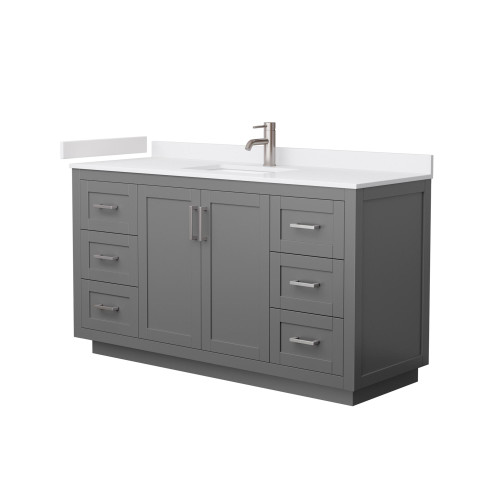 Wyndham WCF292960SKGWCUNSMXX Miranda 60 Inch Single Bathroom Vanity in Dark Gray, White Cultured Marble Countertop, Undermount Square Sink, Brushed Nickel Trim