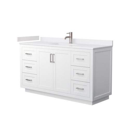 Wyndham WCF292960SWHWCUNSMXX Miranda 60 Inch Single Bathroom Vanity in White, White Cultured Marble Countertop, Undermount Square Sink, Brushed Nickel Trim