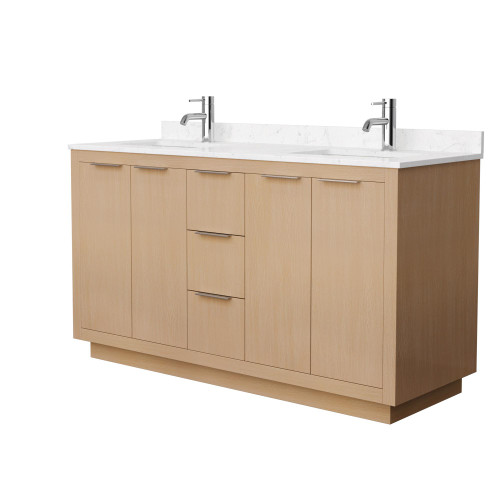 Wyndham WCF282860DLSC2UNSMXX Maroni 60 Inch Double Bathroom Vanity in Light Straw, Light-Vein Carrara Cultured Marble Countertop, Undermount Square Sinks