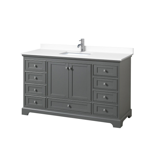Wyndham WCS202060SKGWCUNSMXX Deborah 60 Inch Single Bathroom Vanity in Dark Gray, White Cultured Marble Countertop, Undermount Square Sink, No Mirror