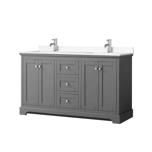 Wyndham WCV232360DKGWCUNSMXX Avery 60 Inch Double Bathroom Vanity in Dark Gray, White Cultured Marble Countertop, Undermount Square Sinks, No Mirror