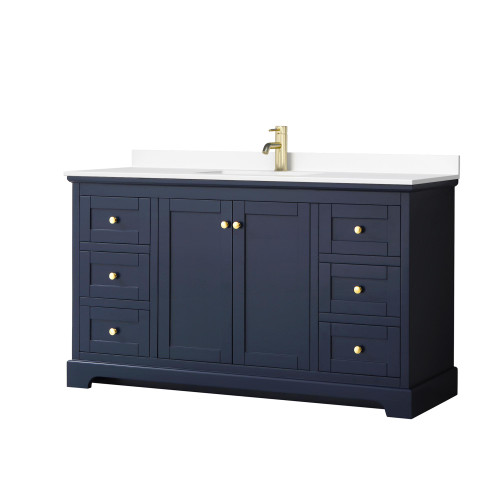 Wyndham WCV232360SBLWCUNSMXX Avery 60 Inch Single Bathroom Vanity in Dark Blue, White Cultured Marble Countertop, Undermount Square Sink, No Mirror