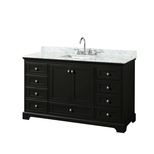 Wyndham WCS202060SDECMUNSMXX Deborah 60 Inch Single Bathroom Vanity in Dark Espresso, White Carrara Marble Countertop, Undermount Square Sink, and No Mirror