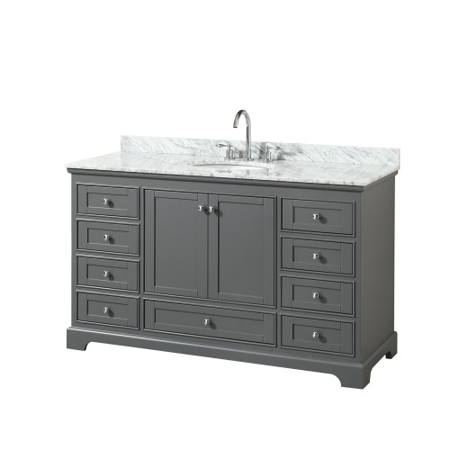 Wyndham WCS202060SKGCMUNOMXX Deborah 60 Inch Single Bathroom Vanity in Dark Gray, White Carrara Marble Countertop, Undermount Oval Sink, and No Mirror