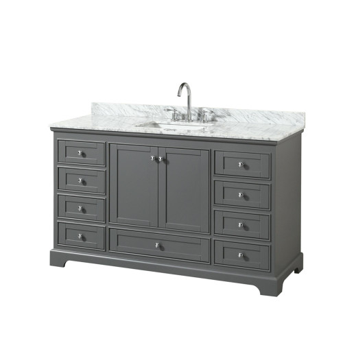 Wyndham WCS202060SKGCMUNSMXX Deborah 60 Inch Single Bathroom Vanity in Dark Gray, White Carrara Marble Countertop, Undermount Square Sink, and No Mirror