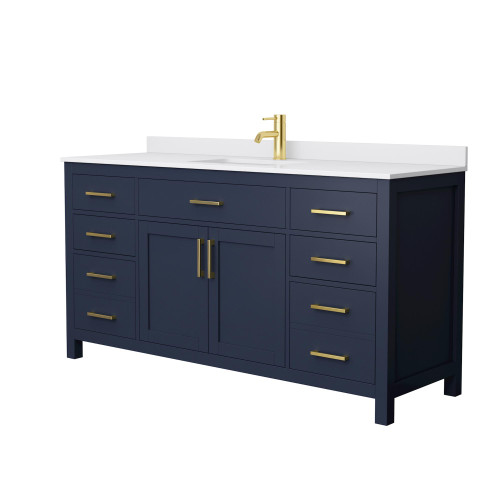 Wyndham WCG242466SBLWCUNSMXX Beckett 66 Inch Single Bathroom Vanity in Dark Blue, White Cultured Marble Countertop, Undermount Square Sink, No Mirror