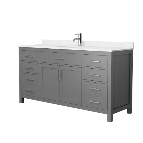 Wyndham WCG242466SKGCCUNSMXX Beckett 66 Inch Single Bathroom Vanity in Dark Gray, Carrara Cultured Marble Countertop, Undermount Square Sink, No Mirror