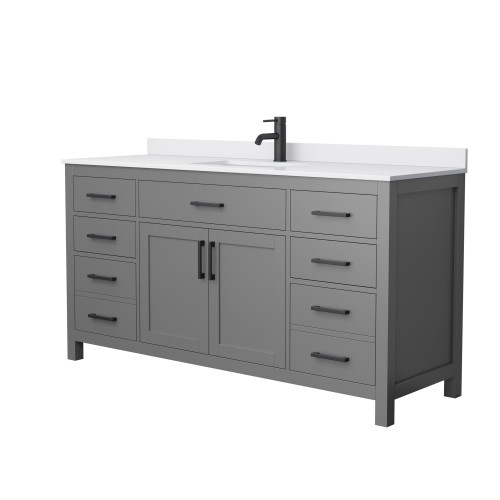 Wyndham WCG242466SGBWCUNSMXX Beckett 66 Inch Single Bathroom Vanity in Dark Gray, White Cultured Marble Countertop, Undermount Square Sink, Matte Black Trim