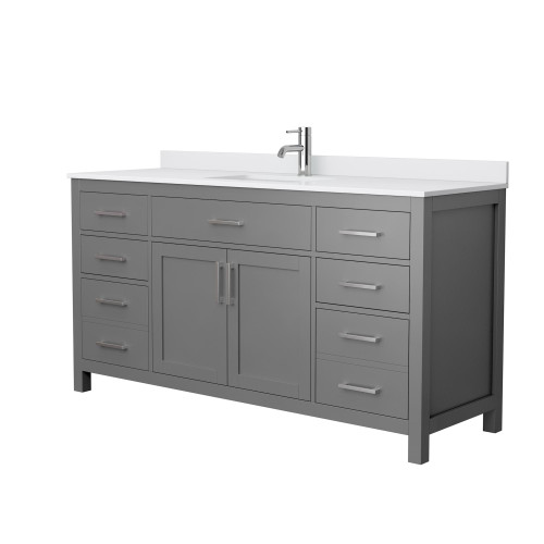 Wyndham WCG242466SKGWCUNSMXX Beckett 66 Inch Single Bathroom Vanity in Dark Gray, White Cultured Marble Countertop, Undermount Square Sink, No Mirror