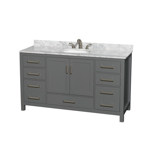Wyndham WCS141460SKGCMUNOMXX Sheffield 60 Inch Single Bathroom Vanity in Dark Gray, White Carrara Marble Countertop, Undermount Oval Sink, and No Mirror