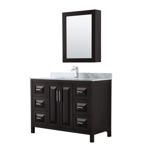 Wyndham WCV252548SDECMUNSMED Daria 48 Inch Single Bathroom Vanity in Dark Espresso, White Carrara Marble Countertop, Undermount Square Sink, and Medicine Cabinet