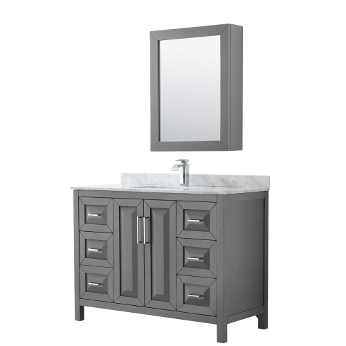 Wyndham WCV252548SKGCMUNSMED Daria 48 Inch Single Bathroom Vanity in Dark Gray, White Carrara Marble Countertop, Undermount Square Sink, and Medicine Cabinet