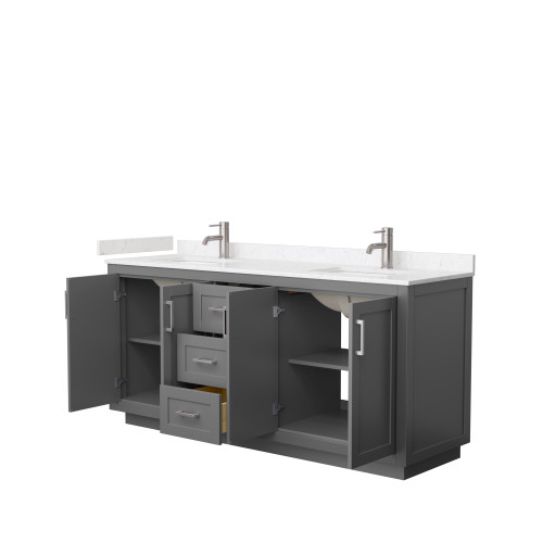 Wyndham WCF292972DKGC2UNSMXX Miranda 72 Inch Double Bathroom Vanity in Dark Gray, Light-Vein Carrara Cultured Marble Countertop, Undermount Square Sinks, Brushed Nickel Trim