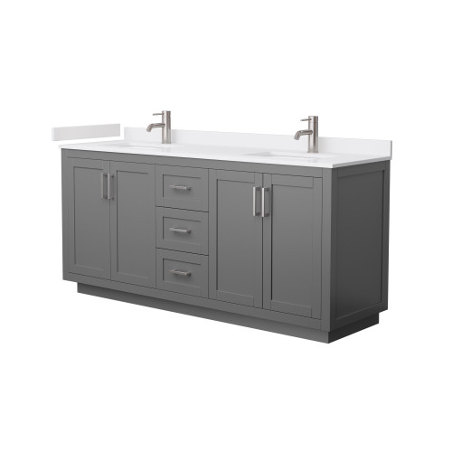 Wyndham WCF292972DKGWCUNSMXX Miranda 72 Inch Double Bathroom Vanity in Dark Gray, White Cultured Marble Countertop, Undermount Square Sinks, Brushed Nickel Trim