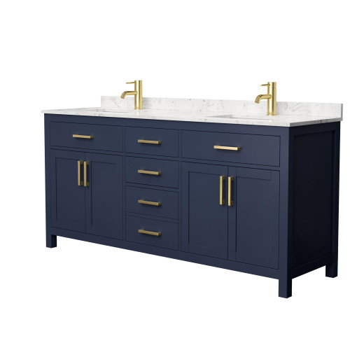 Wyndham WCG242472DBLCCUNSMXX Beckett 72 Inch Double Bathroom Vanity in Dark Blue, Carrara Cultured Marble Countertop, Undermount Square Sinks, No Mirror