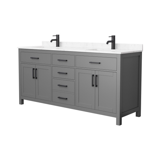 Wyndham WCG242472DGBCCUNSMXX Beckett 72 Inch Double Bathroom Vanity in Dark Gray, Carrara Cultured Marble Countertop, Undermount Square Sinks, Matte Black Trim