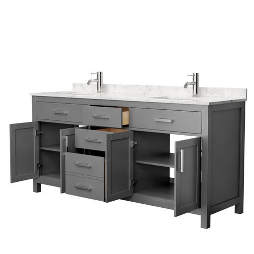 Wyndham WCG242472DKGCCUNSMXX Beckett 72 Inch Double Bathroom Vanity in Dark Gray, Carrara Cultured Marble Countertop, Undermount Square Sinks, No Mirror