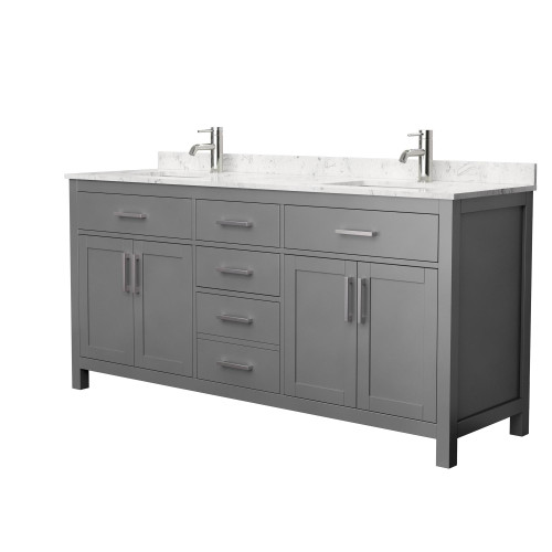 Wyndham WCG242472DKGCCUNSMXX Beckett 72 Inch Double Bathroom Vanity in Dark Gray, Carrara Cultured Marble Countertop, Undermount Square Sinks, No Mirror