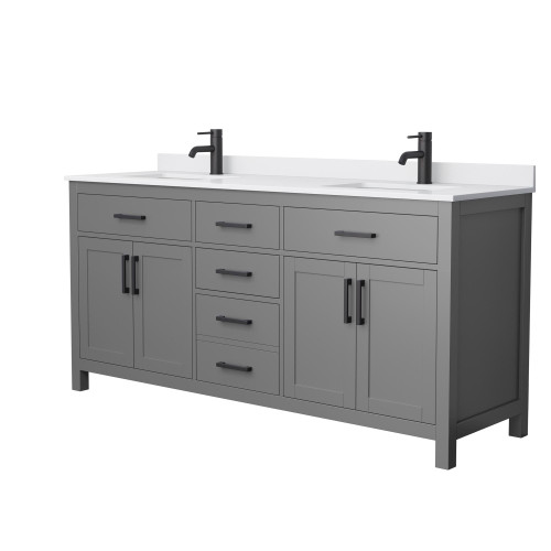 Wyndham WCG242472DGBWCUNSMXX Beckett 72 Inch Double Bathroom Vanity in Dark Gray, White Cultured Marble Countertop, Undermount Square Sinks, Matte Black Trim