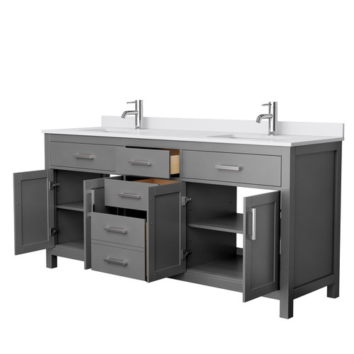 Wyndham WCG242472DKGWCUNSMXX Beckett 72 Inch Double Bathroom Vanity in Dark Gray, White Cultured Marble Countertop, Undermount Square Sinks, No Mirror