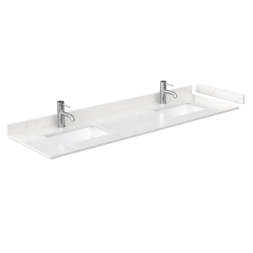 Wyndham WCV252572DWGC2UNSMXX Daria 72 Inch Double Bathroom Vanity in White, Light-Vein Carrara Cultured Marble Countertop, Undermount Square Sinks, Brushed Gold Trim