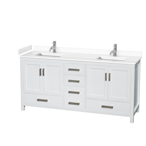 Wyndham WCS141472DWHWCUNSMXX Sheffield 72 Inch Double Bathroom Vanity in White, White Cultured Marble Countertop, Undermount Square Sinks, No Mirror