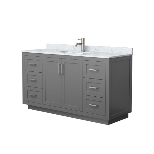Wyndham WCF292960SKGCMUNSMXX Miranda 60 Inch Single Bathroom Vanity in Dark Gray, White Carrara Marble Countertop, Undermount Square Sink, Brushed Nickel Trim