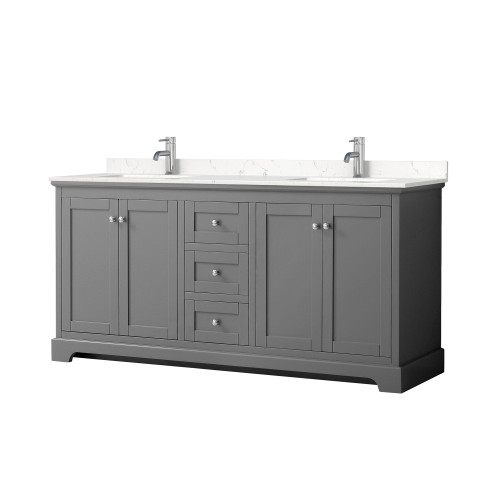 Wyndham WCV232372DKGC2UNSMXX Avery 72 Inch Double Bathroom Vanity in Dark Gray, Light-Vein Carrara Cultured Marble Countertop, Undermount Square Sinks, No Mirror
