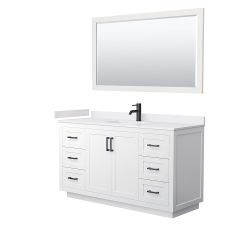 Wyndham WCF292960SWBWCUNSM58 Miranda 60 Inch Single Bathroom Vanity in White, White Cultured Marble Countertop, Undermount Square Sink, Matte Black Trim, 58 Inch Mirror