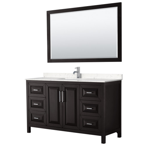 Wyndham WCV252560SDEC2UNSM58 Daria 60 Inch Single Bathroom Vanity in Dark Espresso, Light-Vein Carrara Cultured Marble Countertop, Undermount Square Sink, 58 Inch Mirror