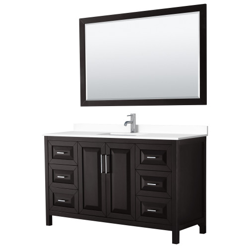 Wyndham WCV252560SDEWCUNSM58 Daria 60 Inch Single Bathroom Vanity in Dark Espresso, White Cultured Marble Countertop, Undermount Square Sink, 58 Inch Mirror