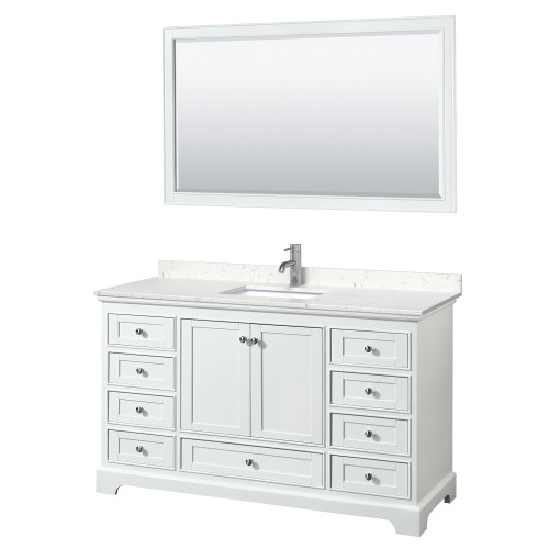 Wyndham WCS202060SWHC2UNSM58 Deborah 60 Inch Single Bathroom Vanity in White, Light-Vein Carrara Cultured Marble Countertop, Undermount Square Sink, 58 Inch Mirror