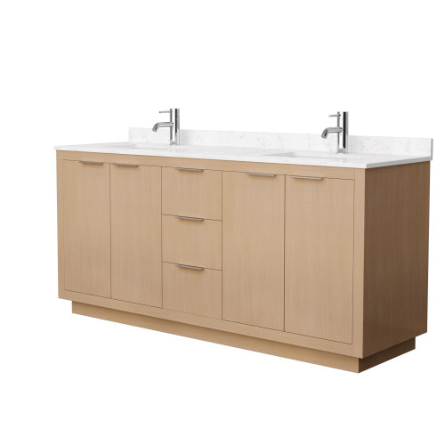 Wyndham WCF282872DLSC2UNSMXX Maroni 72 Inch Double Bathroom Vanity in Light Straw, Light-Vein Carrara Cultured Marble Countertop, Undermount Square Sinks