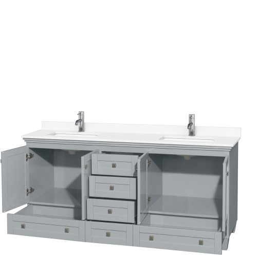 Wyndham WCV800072DOYWCUNSMXX Acclaim 72 Inch Double Bathroom Vanity in Oyster Gray, White Cultured Marble Countertop, Undermount Square Sinks, No Mirrors