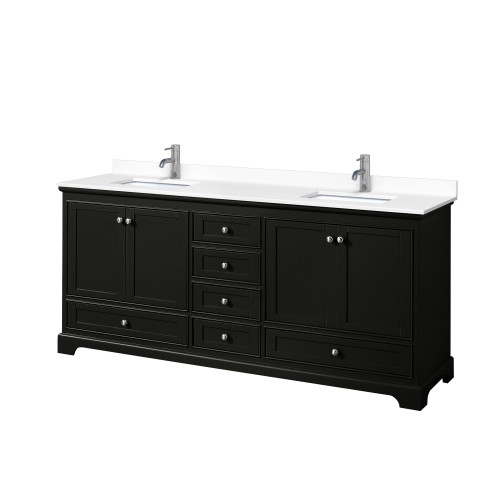 Wyndham WCS202080DDEWCUNSMXX Deborah 80 Inch Double Bathroom Vanity in Dark Espresso, White Cultured Marble Countertop, Undermount Square Sinks, No Mirrors
