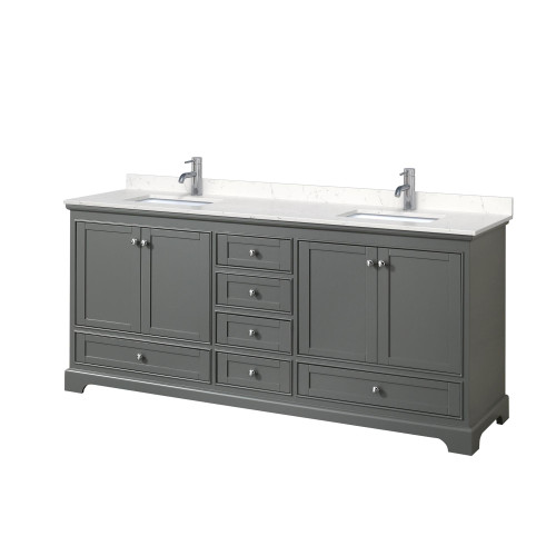 Wyndham WCS202080DKGC2UNSMXX Deborah 80 Inch Double Bathroom Vanity in Dark Gray, Light-Vein Carrara Cultured Marble Countertop, Undermount Square Sinks, No Mirrors