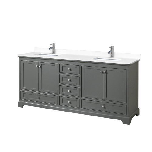 Wyndham WCS202080DKGWCUNSMXX Deborah 80 Inch Double Bathroom Vanity in Dark Gray, White Cultured Marble Countertop, Undermount Square Sinks, No Mirrors