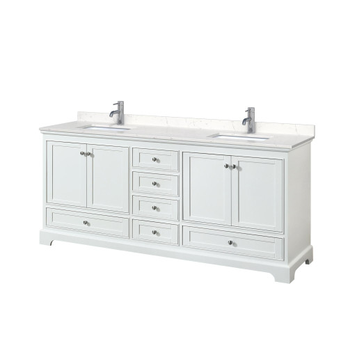 Wyndham WCS202080DWHC2UNSMXX Deborah 80 Inch Double Bathroom Vanity in White, Light-Vein Carrara Cultured Marble Countertop, Undermount Square Sinks, No Mirrors