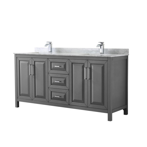 Wyndham WCV252572DKGCMUNSMXX Daria 72 Inch Double Bathroom Vanity in Dark Gray, White Carrara Marble Countertop, Undermount Square Sinks, and No Mirror