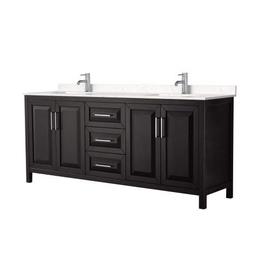 Wyndham WCV252580DDEC2UNSMXX Daria 80 Inch Double Bathroom Vanity in Dark Espresso, Light-Vein Carrara Cultured Marble Countertop, Undermount Square Sinks, No Mirror