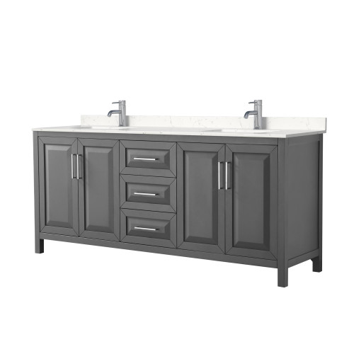 Wyndham WCV252580DKGC2UNSMXX Daria 80 Inch Double Bathroom Vanity in Dark Gray, Light-Vein Carrara Cultured Marble Countertop, Undermount Square Sinks, No Mirror
