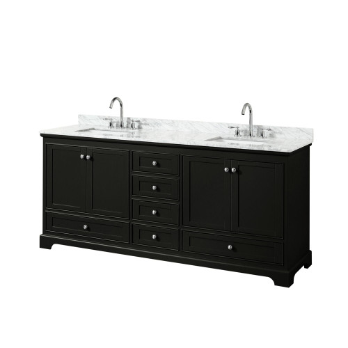 Wyndham WCS202080DDECMUNSMXX Deborah 80 Inch Double Bathroom Vanity in Dark Espresso, White Carrara Marble Countertop, Undermount Square Sinks, and No Mirrors