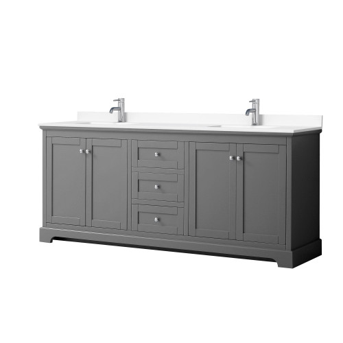 Wyndham WCV232380DKGWCUNSMXX Avery 80 Inch Double Bathroom Vanity in Dark Gray, White Cultured Marble Countertop, Undermount Square Sinks, No Mirror