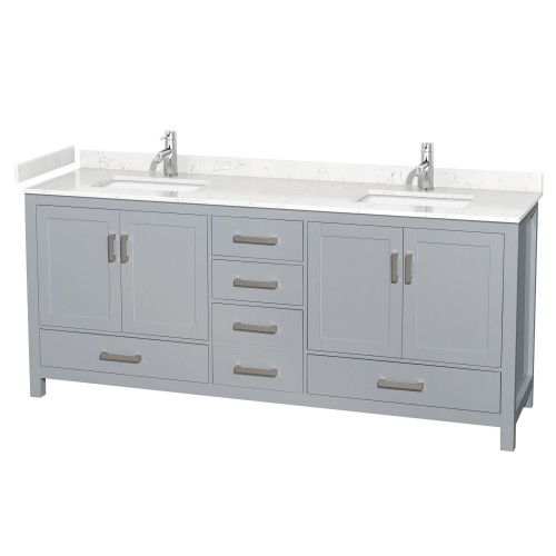 Wyndham WCS141480DGYC2UNSMXX Sheffield 80 Inch Double Bathroom Vanity in Gray, Carrara Cultured Marble Countertop, Undermount Square Sinks, No Mirror