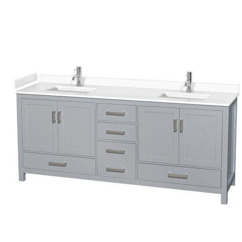 Wyndham WCS141480DGYWCUNSMXX Sheffield 80 Inch Double Bathroom Vanity in Gray, White Cultured Marble Countertop, Undermount Square Sinks, No Mirror