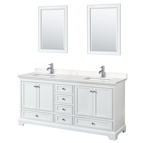 Wyndham WCS202072DWHC2UNSM24 Deborah 72 Inch Double Bathroom Vanity in White, Light-Vein Carrara Cultured Marble Countertop, Undermount Square Sinks, 24 Inch Mirrors